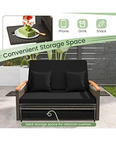 Gouun Outdoor Wicker Daybed with Folding Panels and Storage Ottoman