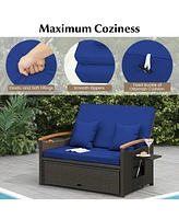 Gouun Outdoor Wicker Daybed with Folding Panels and Storage Ottoman