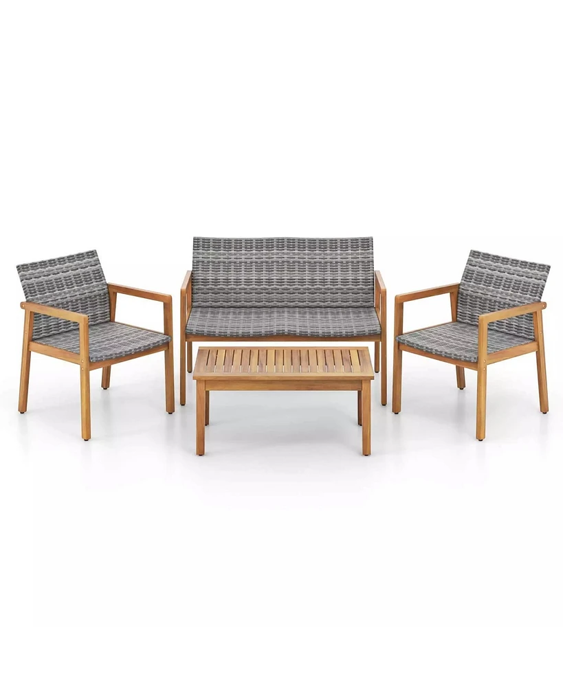 Gouun 4-Piece Patio Furniture Set with Loveseat Single Chairs and Table