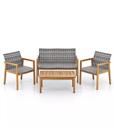 Gouun 4-Piece Patio Furniture Set with Loveseat Single Chairs and Table