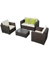 Gouun 4 Pieces Wicker Rattan Sofa Furniture Set Patio Garden Lawn Cushioned Seat