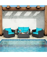 Gouun 4Pcs Patio Rattan Cushioned Furniture Set