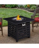 Mondawe 25"H x 32"W Square Propane Fire Pit Table 50,000 Btu with Included Waterproof Cover, Black Top