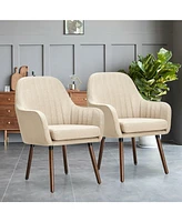 Gouun Set of 2 Fabric Upholstered Accent Chairs with Wooden Legs