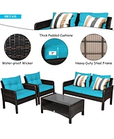 Gouun 4 Pieces Outdoor Rattan Wicker Loveseat Furniture Set with Cushions