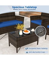 Gouun 4 Piece Patio Rattan Conversation Set with Cozy Seat Cushions