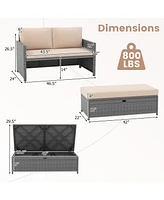 Gouun Outdoor Rattan Daybed Wicker Loveseat and 31 Gallon Storage Ottoman