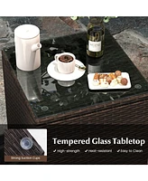 Gouun 3 Pieces Outdoor Conversation Set with Cushioned Seat and Glass Tabletop