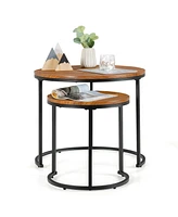 Gouun Set of 2 Modern Round Stacking Nesting Tables for Living Room