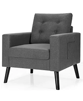 Gouun Mid-Century Upholstered Armchair Club Chair with Rubber Wood Legs