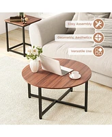 Gouun 3-Piece Table Set Round Table and 2PCS Square End Tables