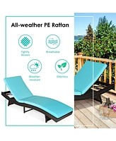 Gouun Patio Folding Adjustable Rattan Chaise Lounge Chair with Cushion