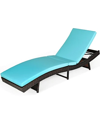 Gouun Patio Folding Adjustable Rattan Chaise Lounge Chair with Cushion