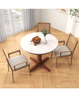 Gouun 35 Inches Wooden Round Dining Table with Pedestal Base