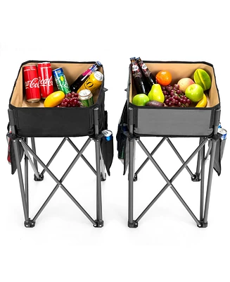 Gouun 2 Pieces Folding Camping Tables with Large Capacity Storage Sink for Picnic