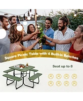 Gouun Outdoor Picnic Table with 4 Benches and Umbrella Hole