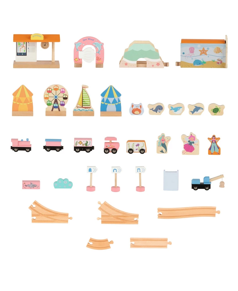 Hey Play 63-Piece Wooden Train Set with Table