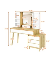 gaomon Makeup Vanity Dressing Table with Open Shelves & Large Mirror & 6 Storage Drawers