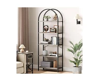 gaomon Bookshelf 5 Tier Bookcase Arched Display Racks Tall Standing Bookshelves Metal Frame Farmhouse Storage Rack Shelf Grey Book Shelf for Bedroom