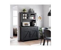 gaomon Kitchen Pantry Cabinet with Microwave Stand, Freestanding Hutch with Drawers, Doors & Adjustable Shelves, Buffet Cabinet with Storage
