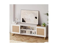 gaomon Rattan Tv Stand for 65 inch, Modern Entertainment Center with Marble Color Design, Tv Console Table with Storage, Doors and Shelves