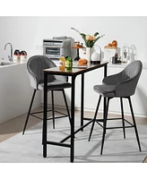 Gymax Set of Velvet Bar Stools Swivel Pub Height Dining Chairs w/ Metal Legs Gray