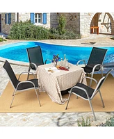 Gymax 4PCS Patio Stacking Dining Chairs w/ Curved Armrests & Breathable Seat Fabric
