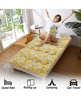 gaomon Japanese Floor Mattress, Twin Size Futon Mattress, Thick Tatami Roll-Up Mattress for Camping & Guest Room, Yellow Flower Design