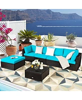 Gouun 6 Pieces Outdoor Patio Rattan Furniture Set Sofa Ottoman