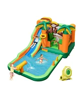 Gouun Monkey-Themed Inflatable Water Slide with Jumping Area and Pool with 680W Blower