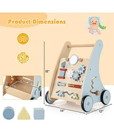 Gouun Wooden Baby Push and Pull Walker with Multi-Activity Learning Center
