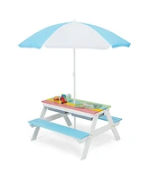 Gouun 3-in-1 Kids Outdoor Picnic Water Sand Table with Umbrella Play Boxes