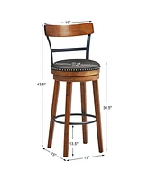 Gymax Set of BarStool 30.5'' Swivel Pub Height Dining Chair with Rubber Wood Legs