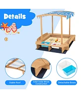Gouun Kids Wooden Sandbox with Striped Canopy