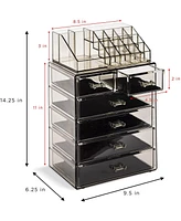 Sorbus 2 Piece Acrylic Makeup and Jewelry Storage Organizer Case (6 Drawers and Lipstick Tray