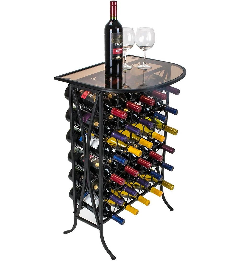 Sorbus Wine Rack Stand Bordeaux Chateau Style with Glass Table - Holds 30 Bottles