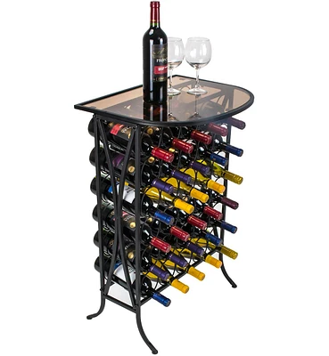 Sorbus Wine Rack Stand Bordeaux Chateau Style with Glass Table - Holds 30 Bottles