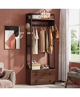 Tribesigns Freestanding Closet Organizer Small Clothes Rack with Drawers and Shelves, Heavy Duty Coat Rack Small Garment Rack Industrial Hall Tree for