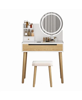 gaomon Vanity Desk with Stool - Makeup Table with Touch Light Mirror