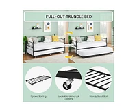 gaomon Twin Daybed with Trundle, Modern Metal Daybed with Classic Headboard, Steel Slat Support Sofa Bed for Bedroom, Living Room