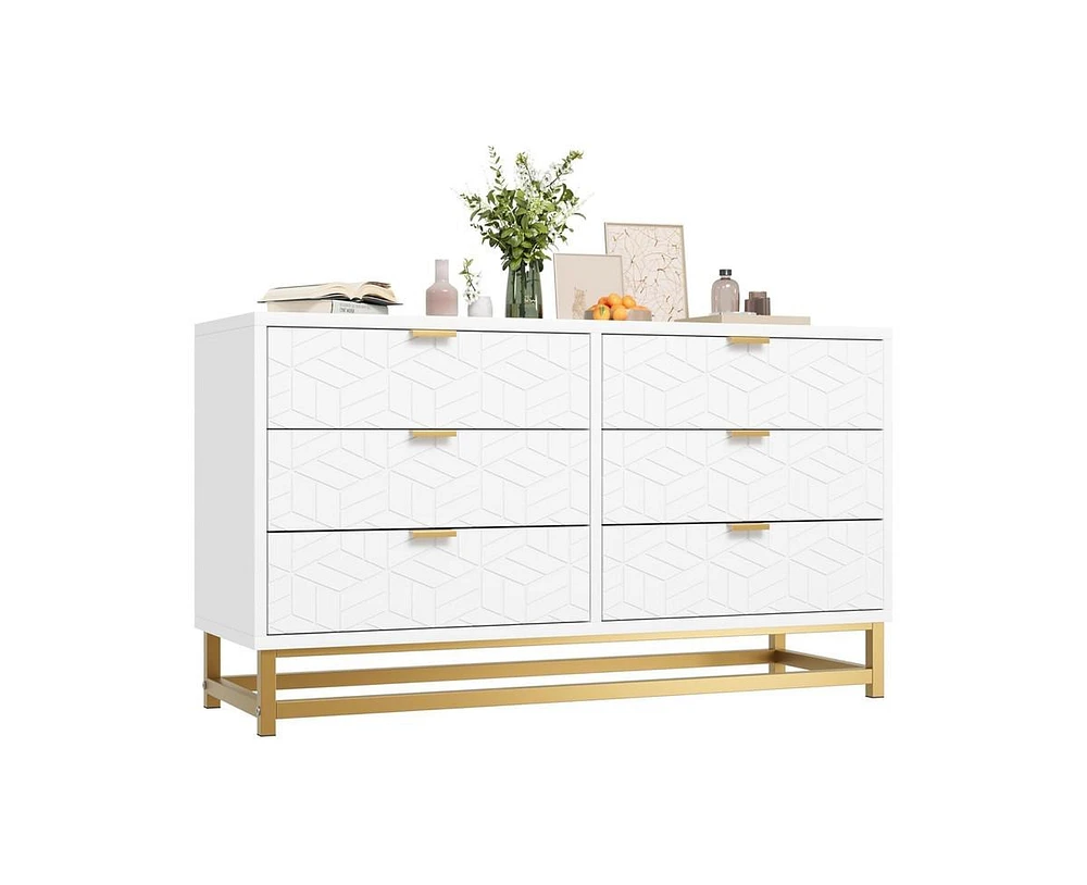 gaomon Dresser for Bedroom, 6 Drawer Dresser with Metal Legs, Modern Dresser Chest Organizer with Wide Storage, Wood Chest of Drawers for Bedroom