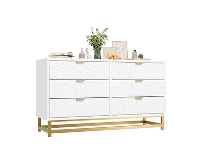 gaomon Dresser for Bedroom, 6 Drawer Dresser with Metal Legs, Modern Dresser Chest Organizer with Wide Storage, Wood Chest of Drawers for Bedroom