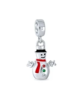 Bling Jewelry Christmas Crystal Snowman Dangle Charm Bead .925 Sterling Silver