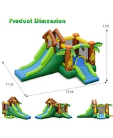 Gymax Inflatable Jungle Bounce House w/ Dual Slides Climbing Wall Jumping Area