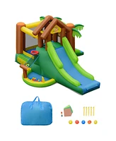 Gymax Inflatable Jungle Bounce House w/ Dual Slides Climbing Wall Jumping Area