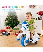 Gymax 12V Kids Ride on Unicorn Toy w/ Training Wheels Music One-button Start Horse Toy
