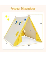 Gymax Kids Play Tent Triangular Kids & Toddlers Tent with Solid Wood Frame