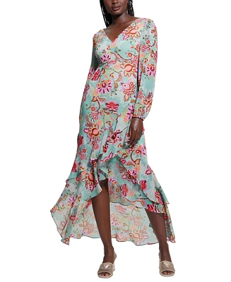 Guess Women's Shelia V-Neck Long-Sleeve High-Low Dress