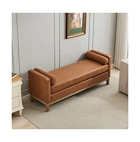 The Pop Home 66" Upholstered Bench Daybed Ottoman with Wood Legs for Bedroom, Living Room, Entryway-The Pop Home