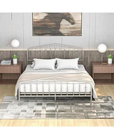 Gouun Queen Size Metal Bed Frame Platform Headboard and Footboard with Storage